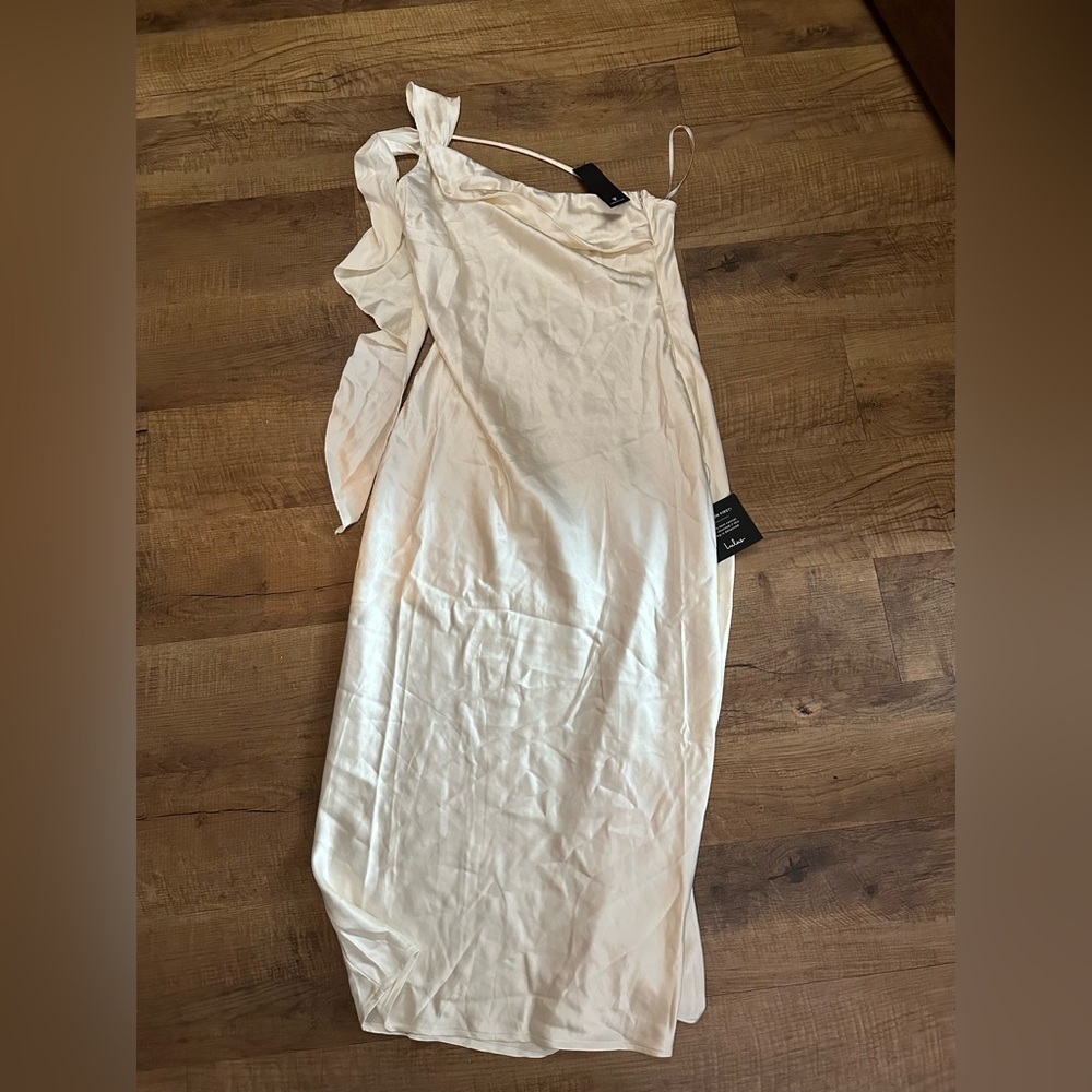 Naima Off-White Satin One-Shoulder Midi Dress - Picture 3 of 4